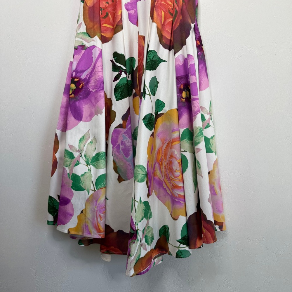 Calvin Klein Floral Fit & Flare Dress 8 White Roses Garden Party Wedding Guest - Picture 3 of 12
